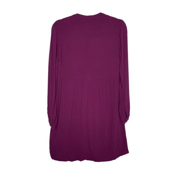 Old Navy Long Sleeve Pleated Mini Tunic Shift Dress Lined Purple Small Tie Neck - Picture 10 of 10